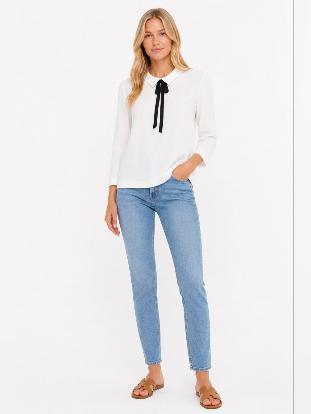 Forever 21 Size S White Collar Contrast Bow Blouse